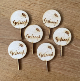 Geslaagd Cupcake topper - hout - set van 6