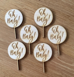 Oh Baby Cupcake topper - hout - set van 6