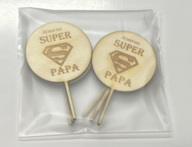 Jij bent een super Papa  Cupcake topper - hout - set van 6