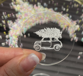 Auto met kerstboom op het dak - Cakepop Message Stamp