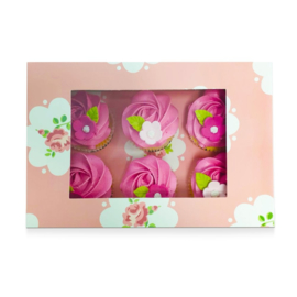 Cupcake doos voor 6 cupcakes  ROMANCE Roses met venster