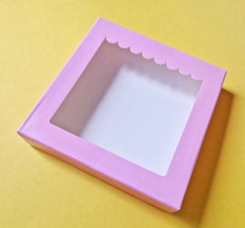 Koekdoosje- zuurstok-roze-met venster-per stuk verkrijgbaar