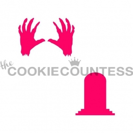 Cookie Countess - stencil - Zombie Hands and Tombstone - Halloween Stencil