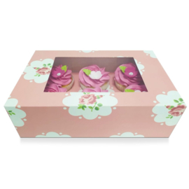 Cupcake doos voor 6 cupcakes  ROMANCE Roses met venster