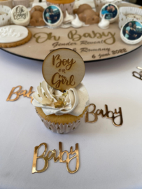 Boy or Girl  Cupcake topper - hout - set van 6