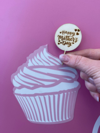 Happy Mothersday - Cupcake toppers - hout - set van 6