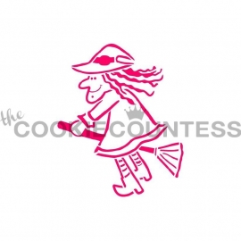 Cookie Countess - stencil - Witch on a Broom - halloween Stencil
