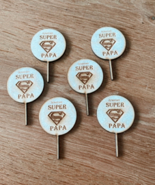 Jij bent een super Papa  Cupcake topper - hout - set van 6