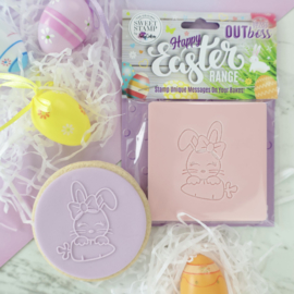 Fondant stempel - schattig Paashaasje met strik - Outboss - Sweetstamp