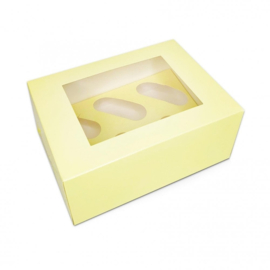 Pastel gele Cupcake doosje / sweetbox met losse insert voor 6 cupcakes