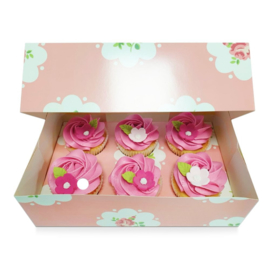 Cupcake doos voor 6 cupcakes  ROMANCE Roses met venster