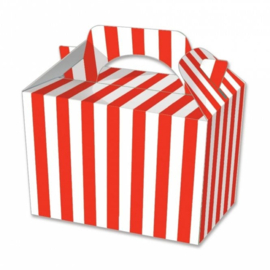 Rood met wit gestreept - Traktatie doosje - sweetbox met handvat - set van 10 stuks
