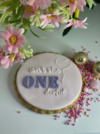 Isn't she ONE derful - eerste verjaardag - fondantstempel - Partystamp