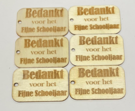 Bedankt voor het fijne schooljaar cadeau tags hout set van 6