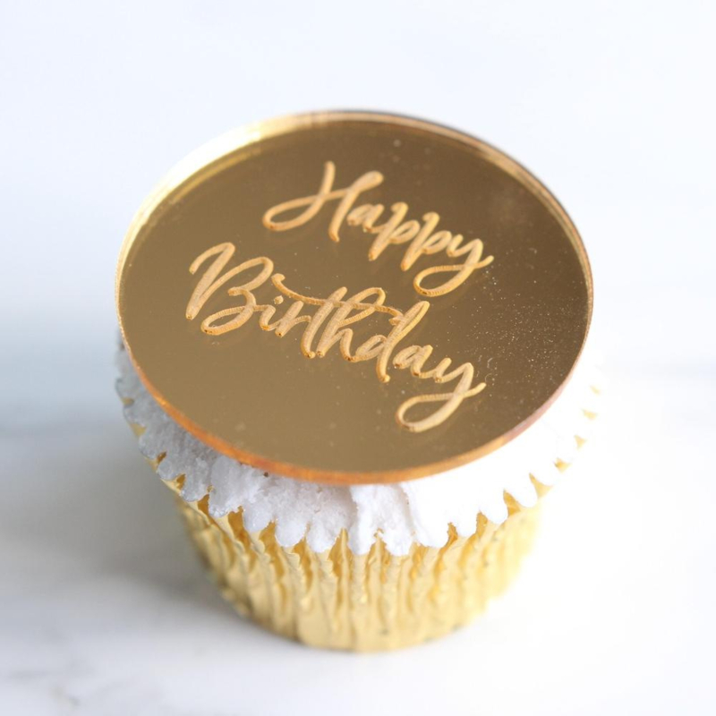 Happy Birthday -  gouden mirror tag - topper