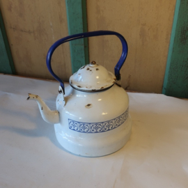 Waterketel emaille theepot wit blauw Ø 20 cm
