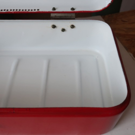 Broodtrommel emaille rood origineel 48 cm