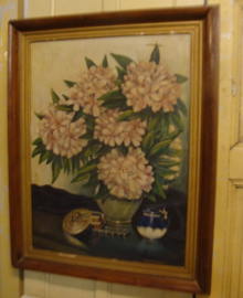 Schilderij bloemen vaas TR. Coolegem 1950