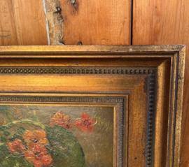 Stilleven in lijst hout boeket bloemen 39 x 33