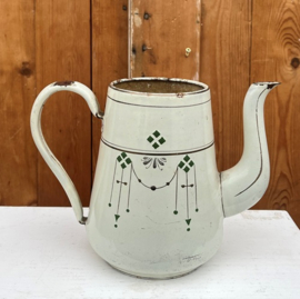 Pot emaille koffiepot creme groen VERKOCHT