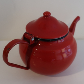 Pot emaille theepot rood dia 12,5 cm VERKOCHT