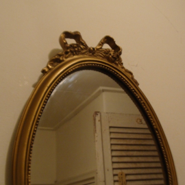 Spiegel barok ovaal met strik goud kleur origineel VERKOCHT