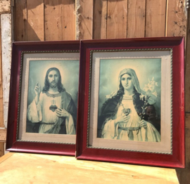 Maria en Jezus afbeeldingen in lijst hout origineel