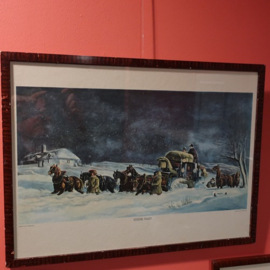 Afbeeldingen paarden koetsen in hout lijst 54 x 40,5