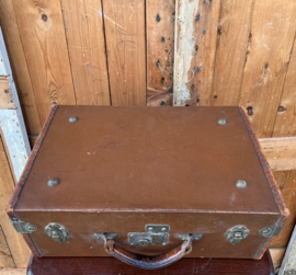 Koffer hout & leer bruin origineel VERKOCHT
