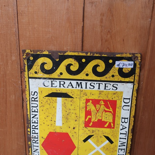 Wand plaat metaal Frankrijk oud 25 x 40 cm