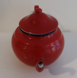 Pot emaille theepot rood dia 12,5 cm VERKOCHT