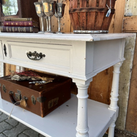 Sidetable haltafel met laden hout VERKOCHT