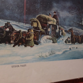Afbeeldingen paarden koetsen in hout lijst 54 x 40,5