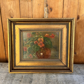 Stilleven in lijst hout boeket bloemen 39 x 33
