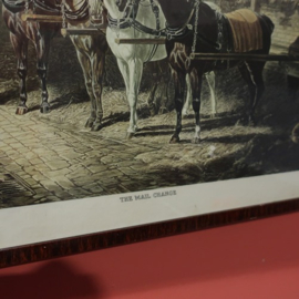 Afbeeldingen paarden koetsen in hout lijst 54 x 40,5
