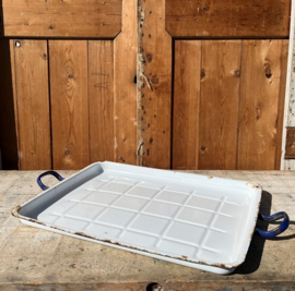 Emaille dienblad wit 65 x 42,5 cm origineel