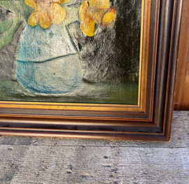 Stilleven in lijst hout boeket bloemen 37,5 x 48