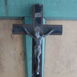 Crucifix kruis hout standaard origineel 37 cm