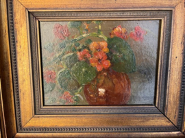 Stilleven in lijst hout boeket bloemen 39 x 33