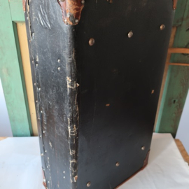 Koffer hout & leer zwart origineel VERKOCHT