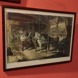 Afbeeldingen paarden koetsen in hout lijst 54 x 40,5