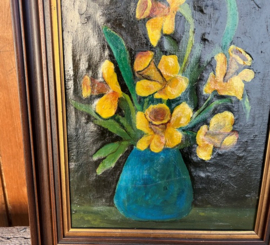 Stilleven in lijst hout boeket bloemen 37,5 x 48