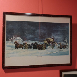 Afbeeldingen paarden koetsen in hout lijst 54 x 40,5
