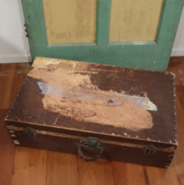 Kist koffer antiek hout origineel plat 75 cm