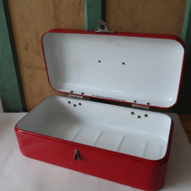 Broodtrommel emaille rood origineel 48 cm