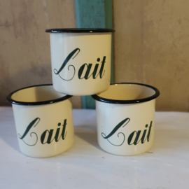 Emaille beker creme met tekst Lait