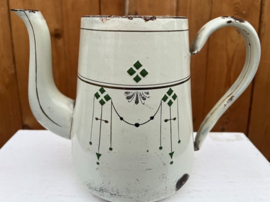 Pot emaille koffiepot creme groen VERKOCHT