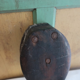 Katrol met haak oud hout en metaal 28,5 cm