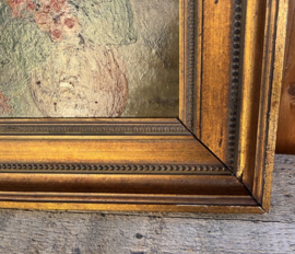 Stilleven in lijst hout boeket bloemen 39 x 33