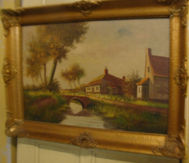 Schilderij boerderij op doek in lijst